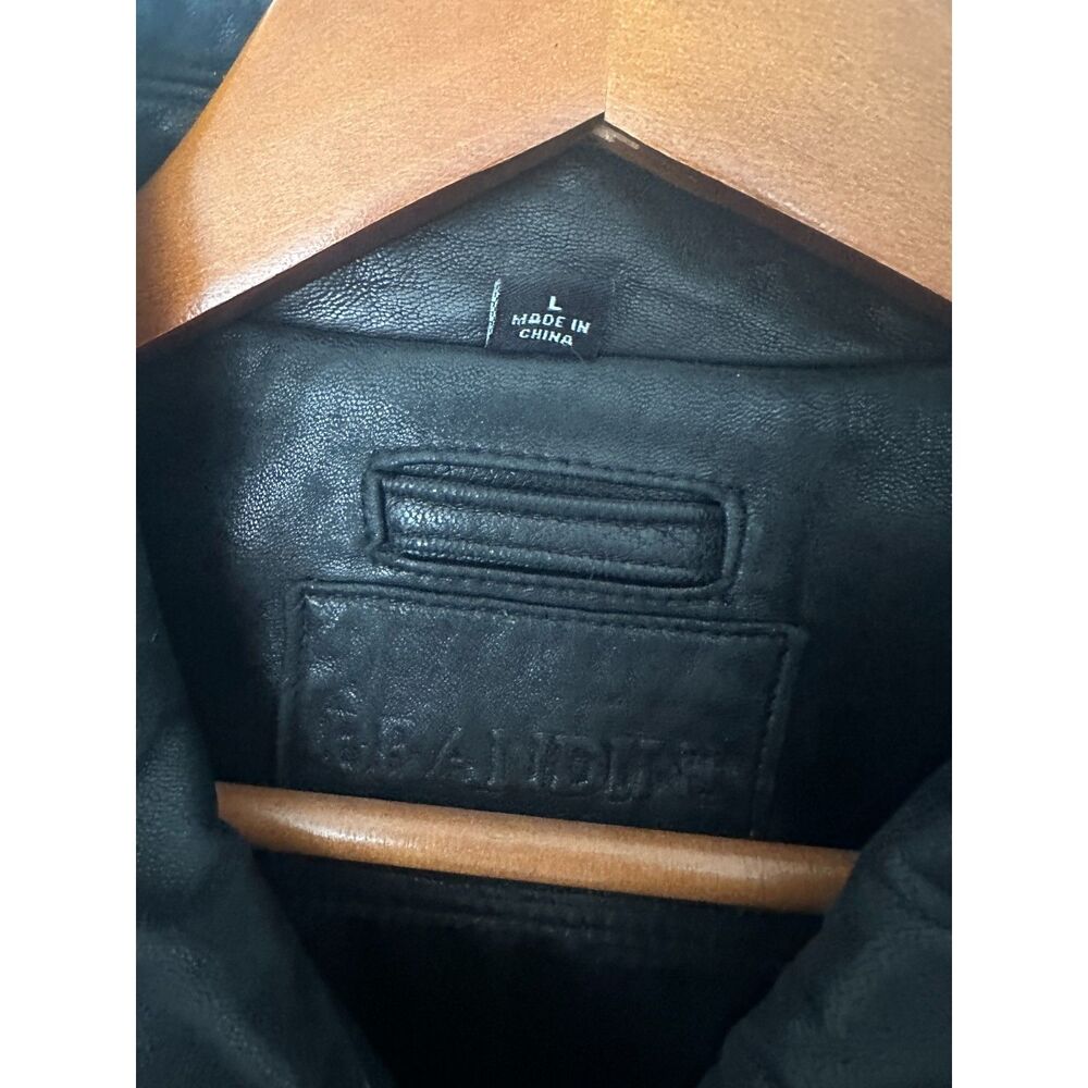 Brandini Leather Jacket Men's Large Black Lamb Leather Bomber Full Zip Lined - Picture 6 of 8